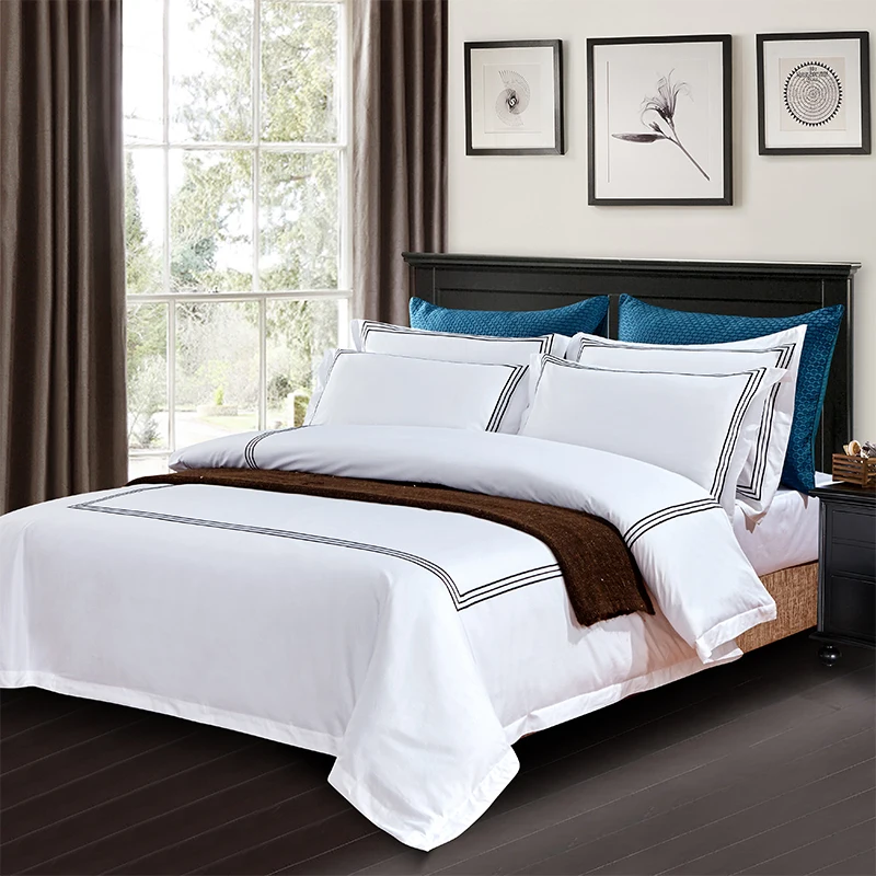 3pcs/set Luxury 100% Cotton 5 Stars Hotel  Quilt Cover Pure Cotton Satin Strip Bed Line Duvet Cover Gray  Blue Gold Black