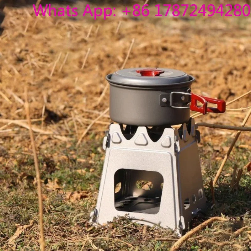 Portable camping stove, stainless steel wood/alcohol fuel for outdoor cooking and hiking equipment