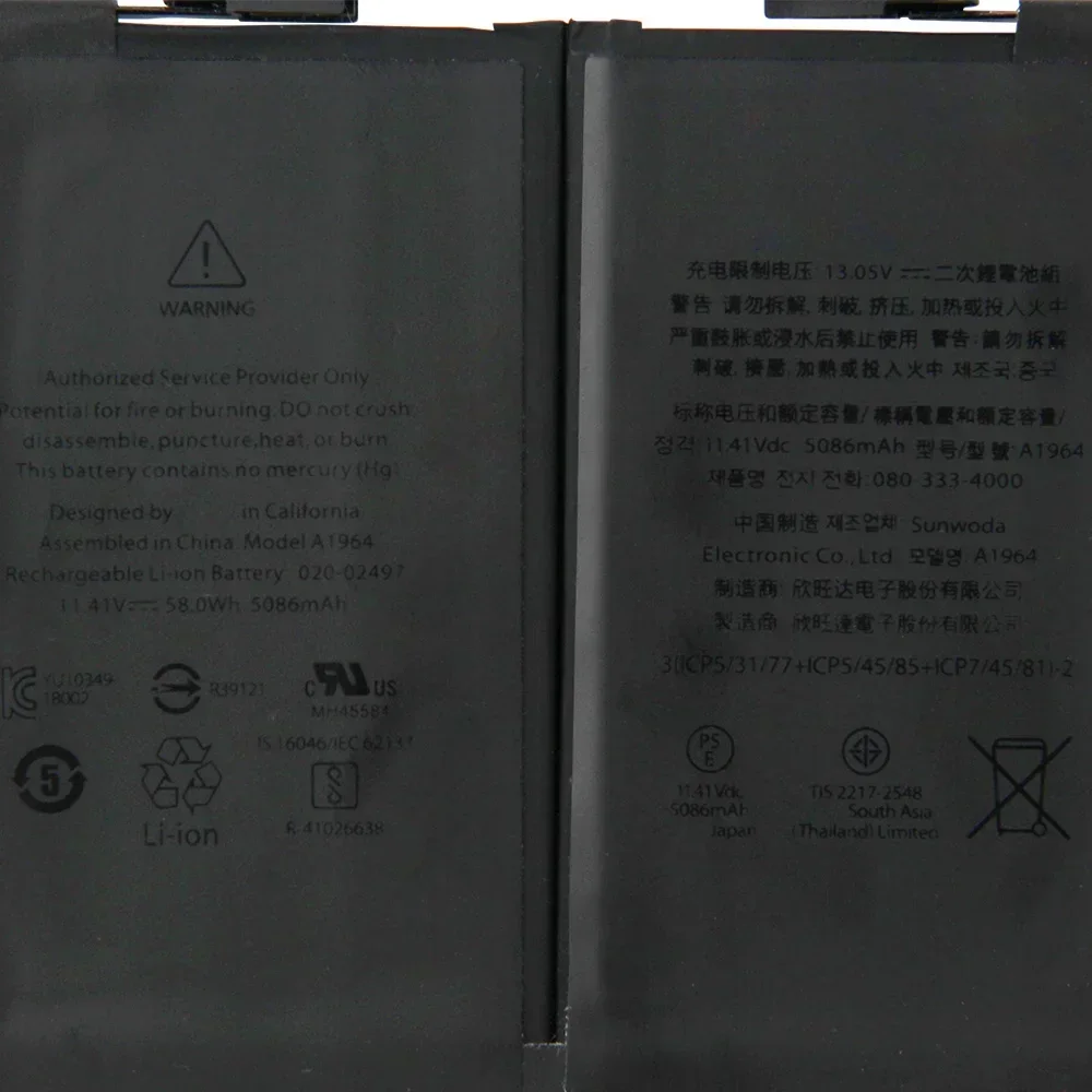 New Replacement Battery A1964 For MacBook Pro Retina A2251 A1989 A1990 5086mAh Batteries