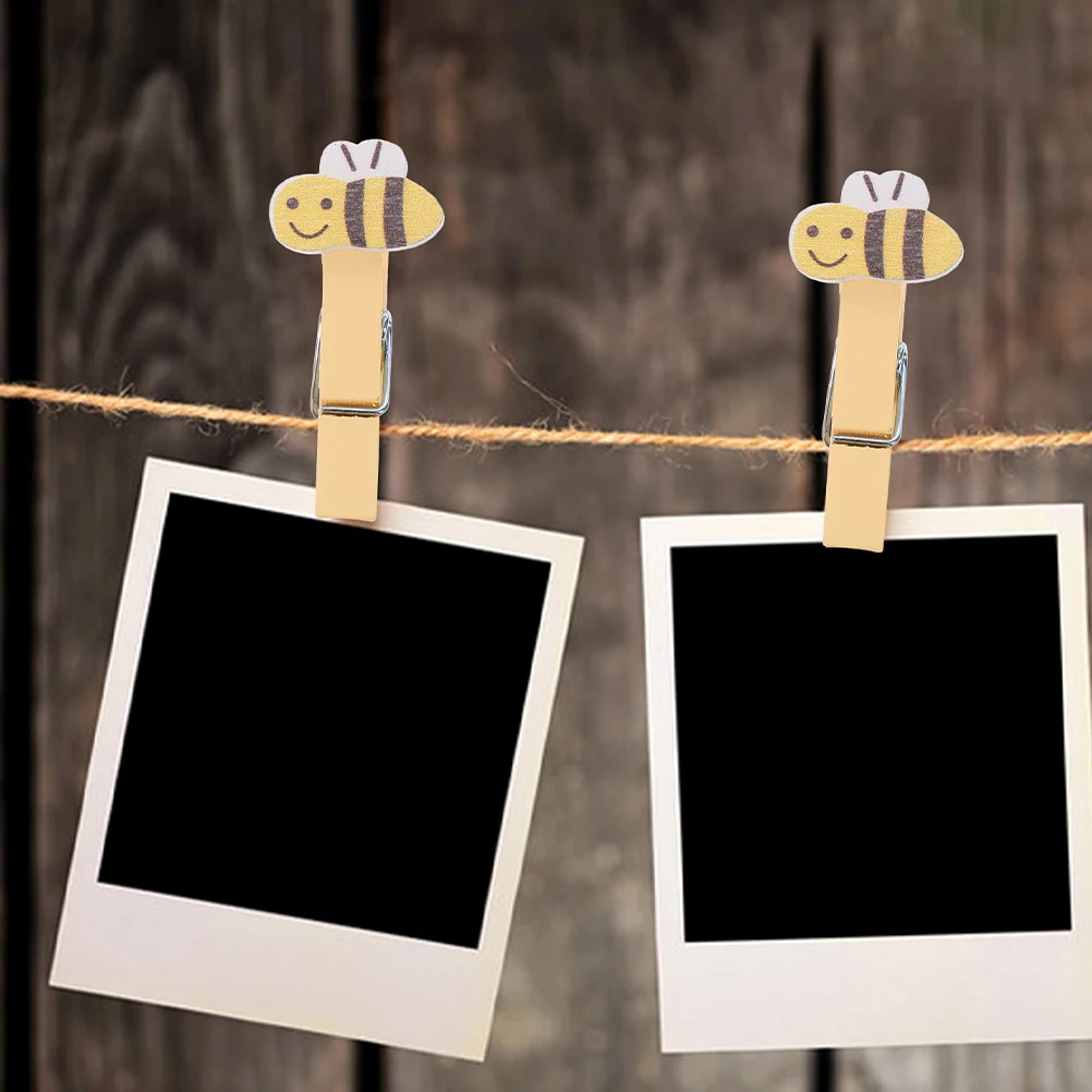 

20Pcs Wooden Bee Clothespins Cartoon Mini Small Photo Clips Snack Clip Multi-Purpose Decorative Picture Clamps for Crafts