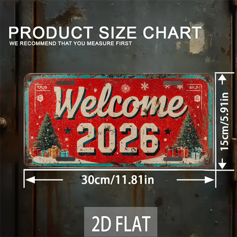 New Year, Retro License Plate Sign - Aluminum Metal Wall Decor, Beautiful, Waterproof, and Durable - Suitable for Homes and Pati