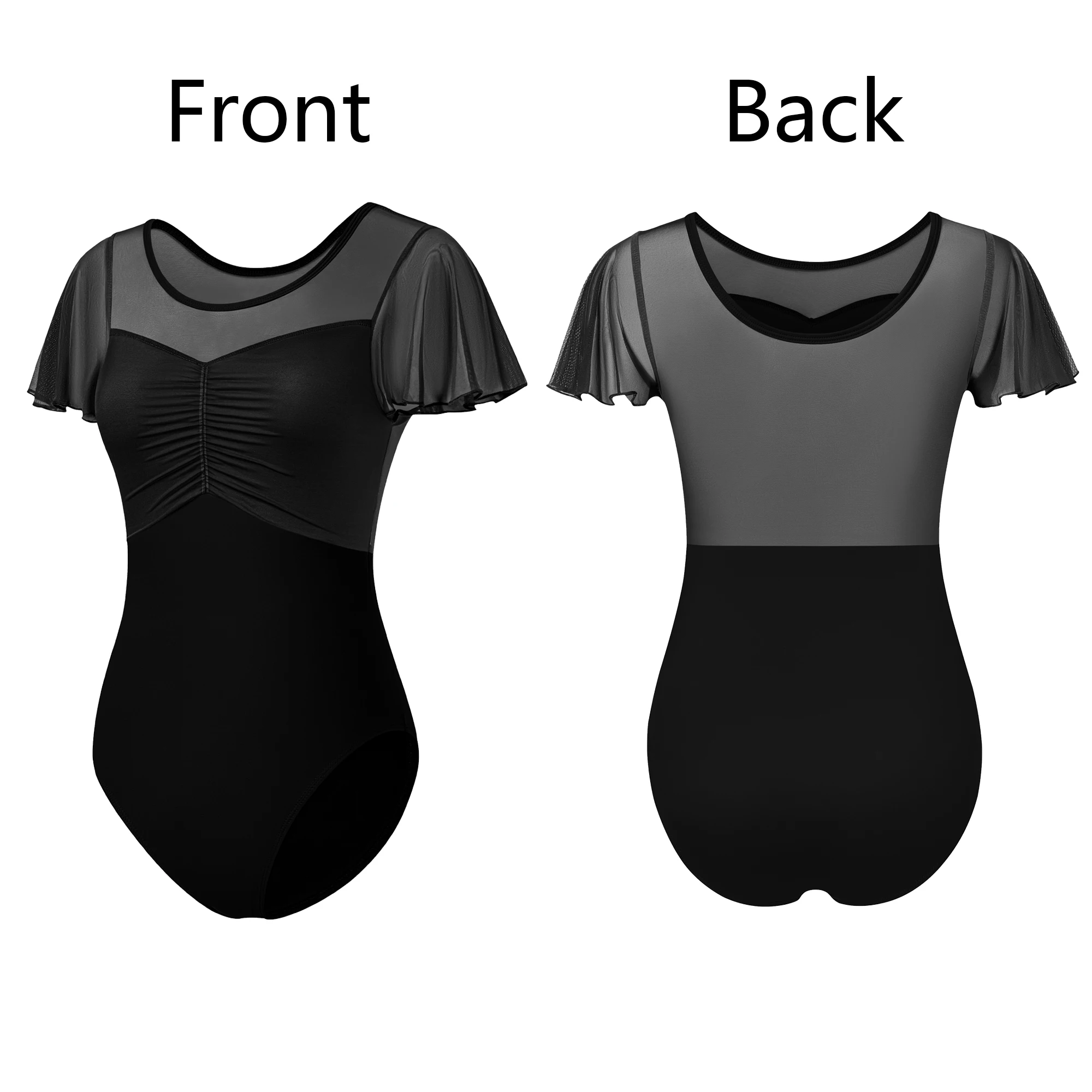 

Женский балетный трико с рюшами и рукавами для взрослых, гимнастические танцевальные топы, сетчатые танцевальные трико с открытой спиной ﻿