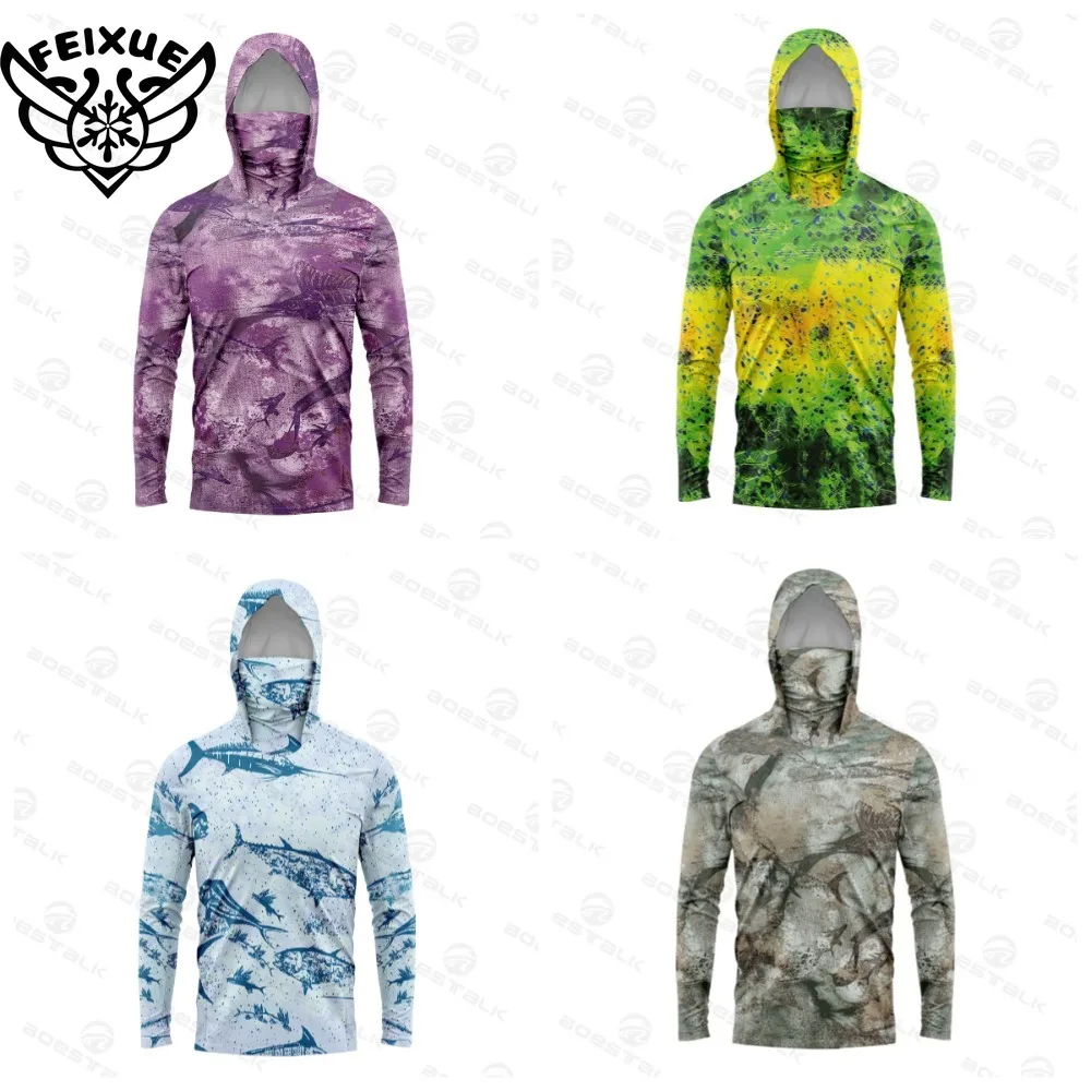 

2025 New Gear Fishing Shirt Summer Long Sleeve Shirt Quick Dry Breathable Hooded Mask Fishing Clothes Anti-UV 50+ Fishing Shirts