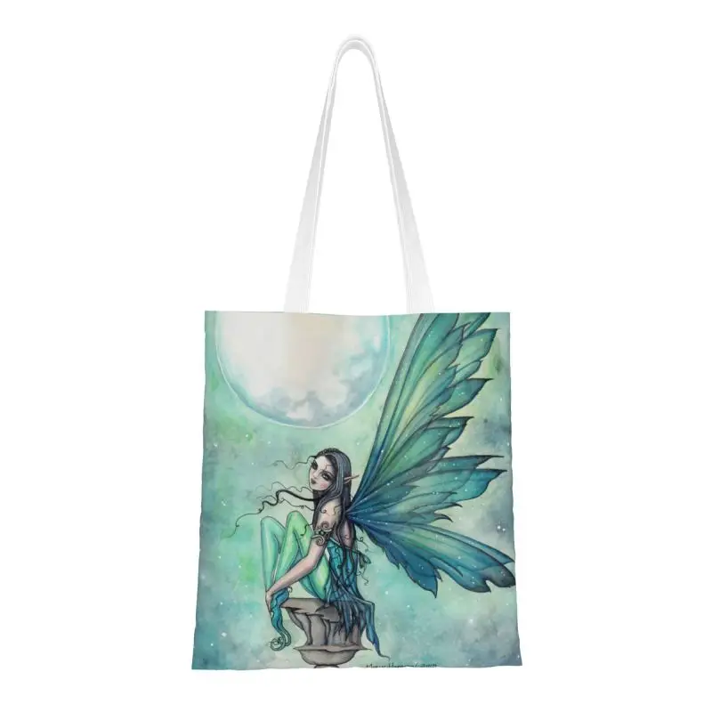 Winter Dream Fairy Illustration Molly Harrison Fantasy Art Groceries Shopping Bag Printing Canvas Shopper Shoulder Tote Bag