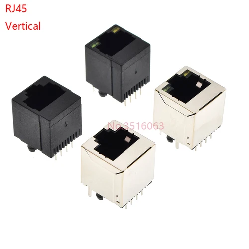 Imagen 1 del producto 5 uds conector hembra de enchufe de red Rj45 5224 8p8c Vertical en línea Rj45 180 grados de plástico completo