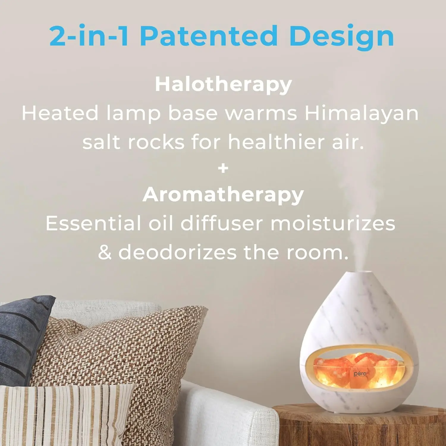 2-in-1 Himalayan Salt Lamp & Essential Oil Diffuser, 160 mL Tank, Adjustable Light, 16-Hour Mist for Relaxation