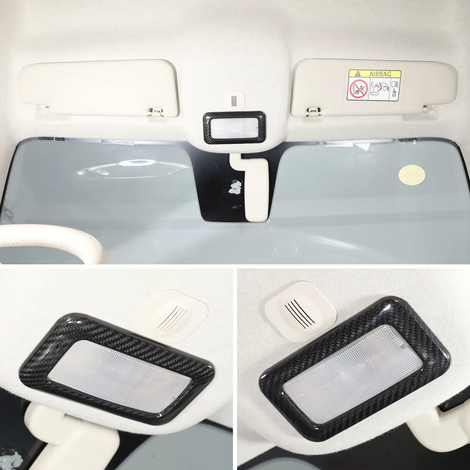 

1PCS Dry Carbon Fiber Car Rear Roof Reading Light Frame Cover Car Overhead Reading Lamp Trim Accessories For Fiat 500 2021-2023