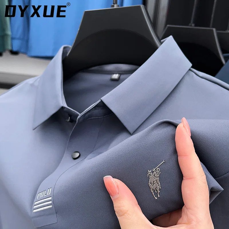 

DYXUE Light Luxury High-end Men's Polo Shirt Solid Color Printing Designer Fashion Lapel Business Casual Long-sleeved Top M-4XL