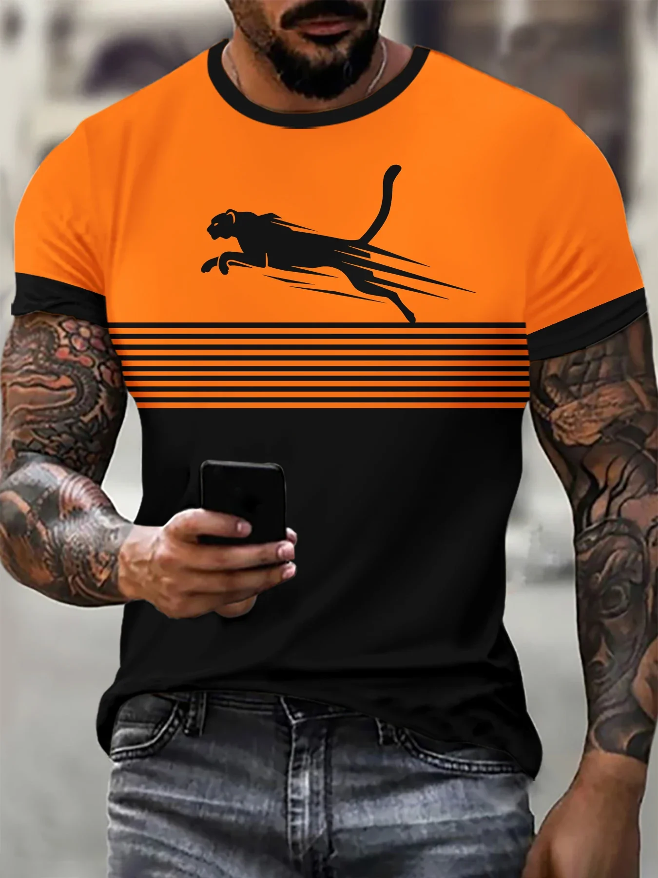 

Men's T-Shirt Striped Flying Leopard official-website 3D digital full graphic T-shirt. Breathable summer sportswear Oversize