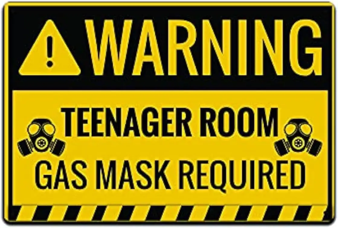 JP;s Parcels Blechschild zur Dekoration von Kinderzimmern – Metallschilder für die Wand und die Tür im Teenager- und Kinderzimmer, Warnung: Gasmaske erforderlich im Teenagerzimmer