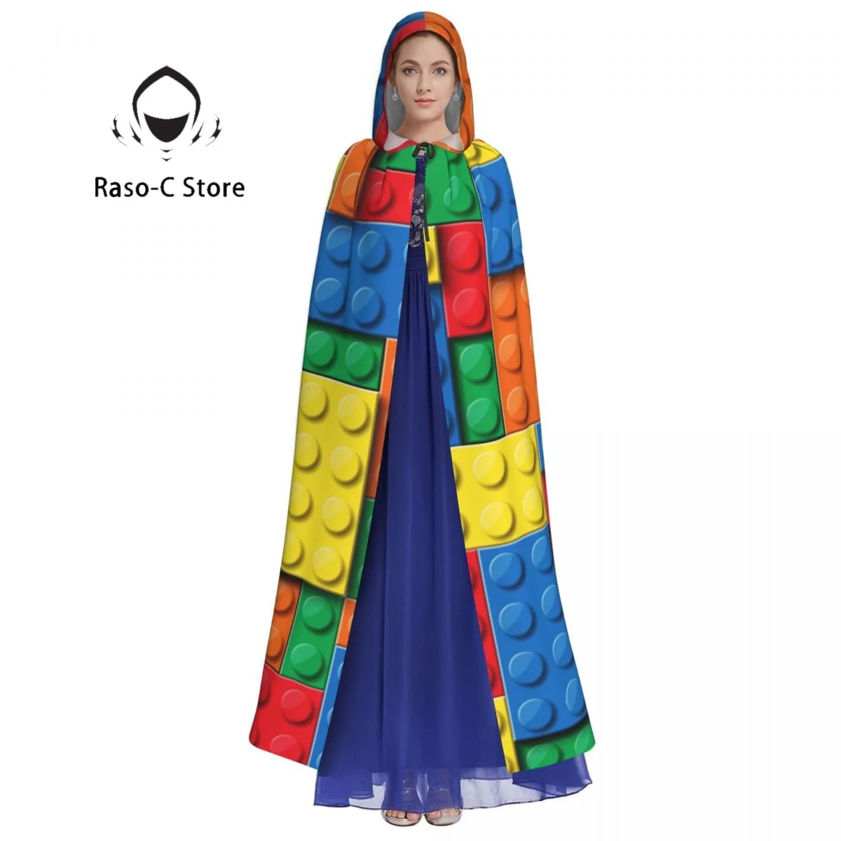 Unisex Adult Colorful Building Blocks Bricks Cloak with Hood Long Witch Costume Cosplay