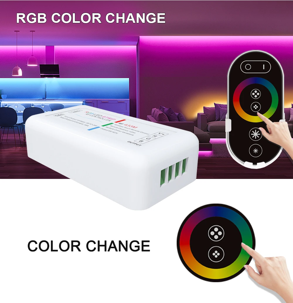 LED Strip light RF Touch Remote Controller Dimmer Cct Rgb Change Brightness 12V 24V COB 2835 5050 18A 30A Iron Shell Wall Mount