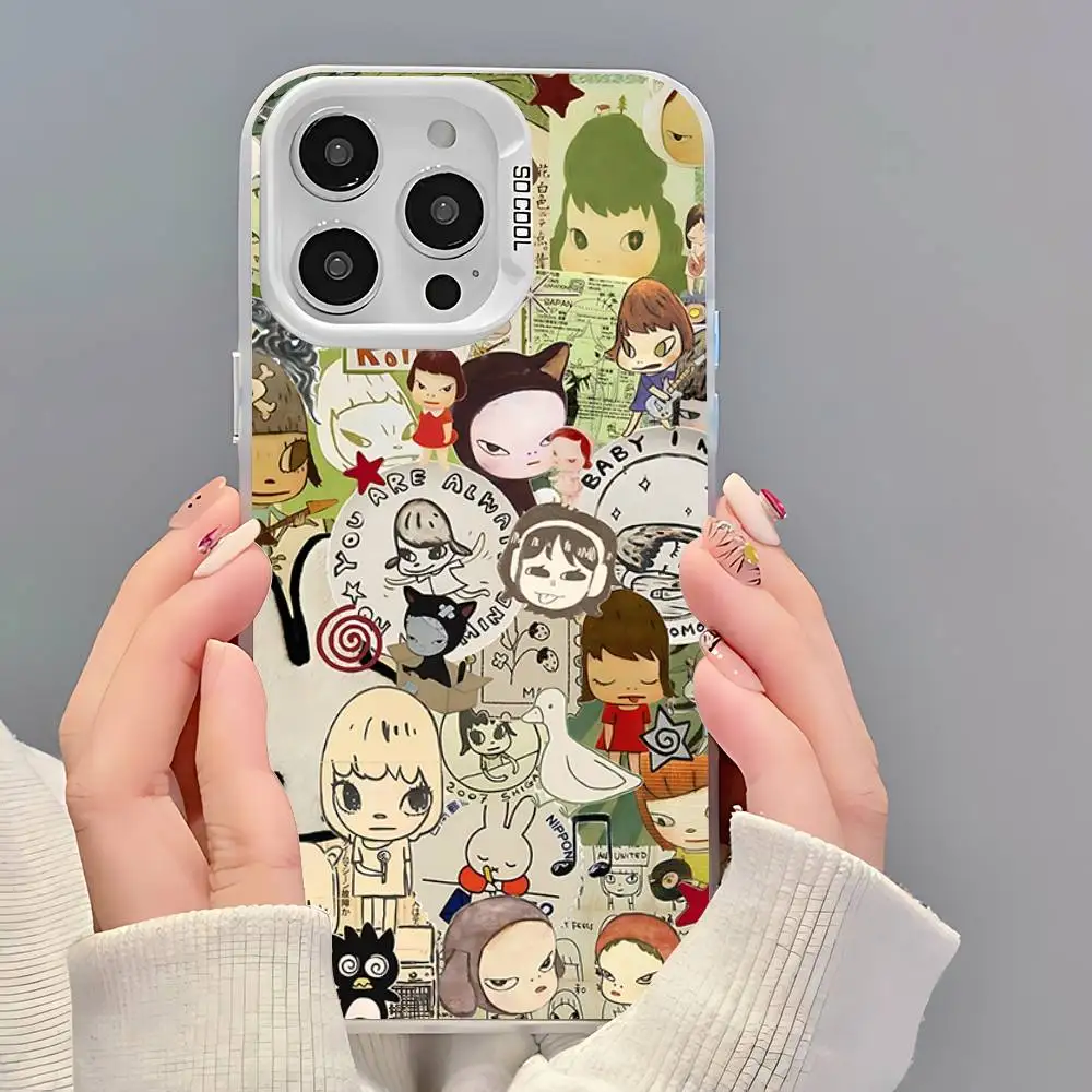 حافظة هاتف لطيفة Y-Yoshitomo Nara حافظة هاتف أرضية رائعة لهاتف آيفون 16 12 13 14 15 11 ماكس برو بلس ليزر IMD لون شل #1