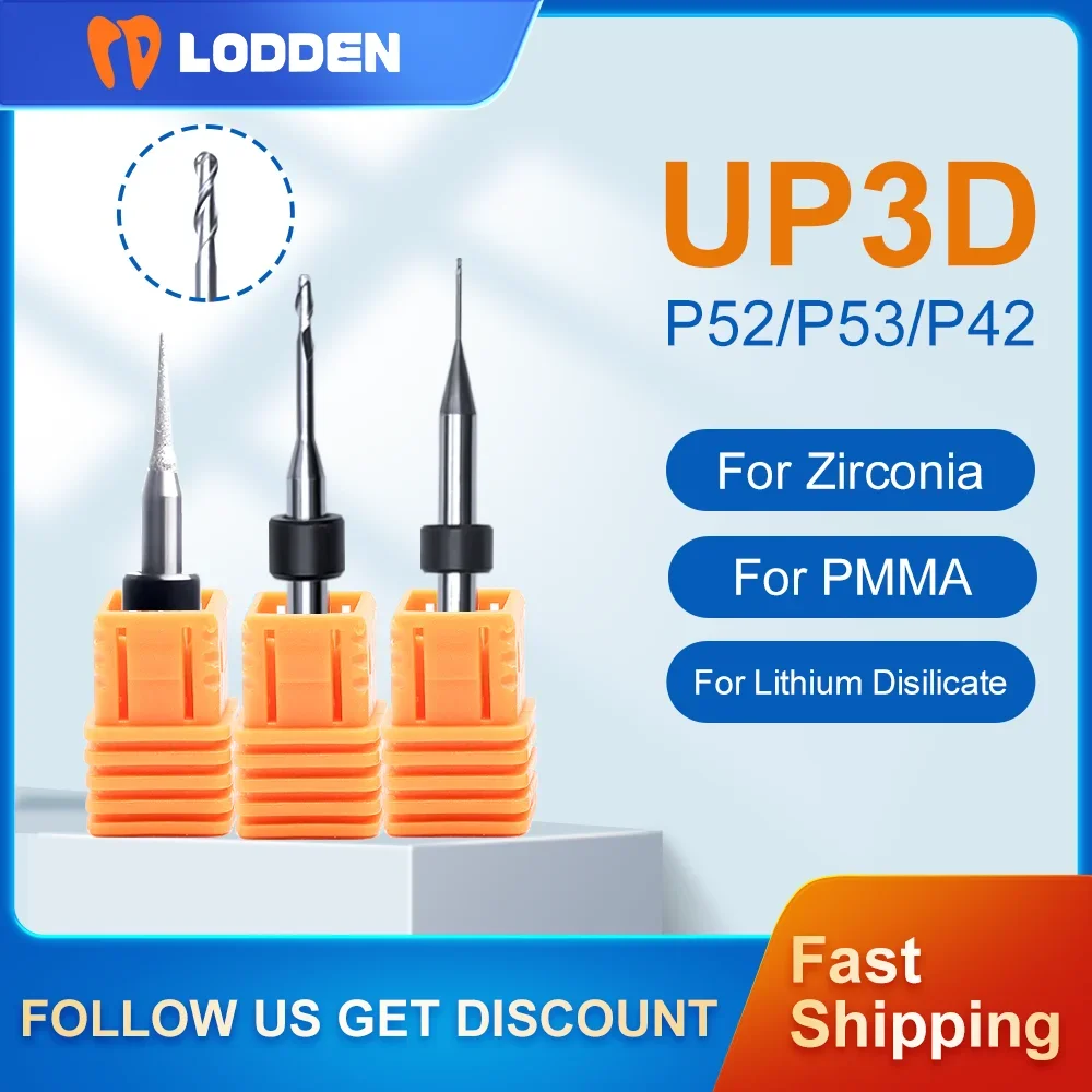 UP3D P52 P53 Dental Milling Burs for PMMA Zirconia Diamond Dental Materials D4 DC Coating CAD CAM System Dental Lab Cutter Tool