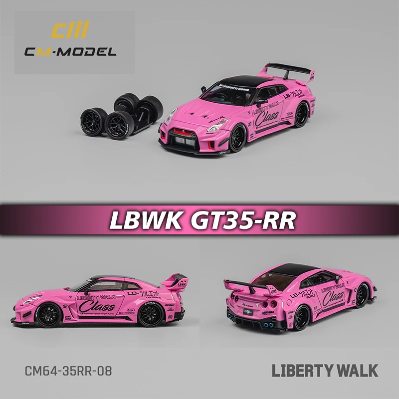 

PreSale CM 1:64 GTR R35 GT35 RR Super Silhouette Class Pink Replaceable Wheels Diecast Diorama Car Model Collection Toys