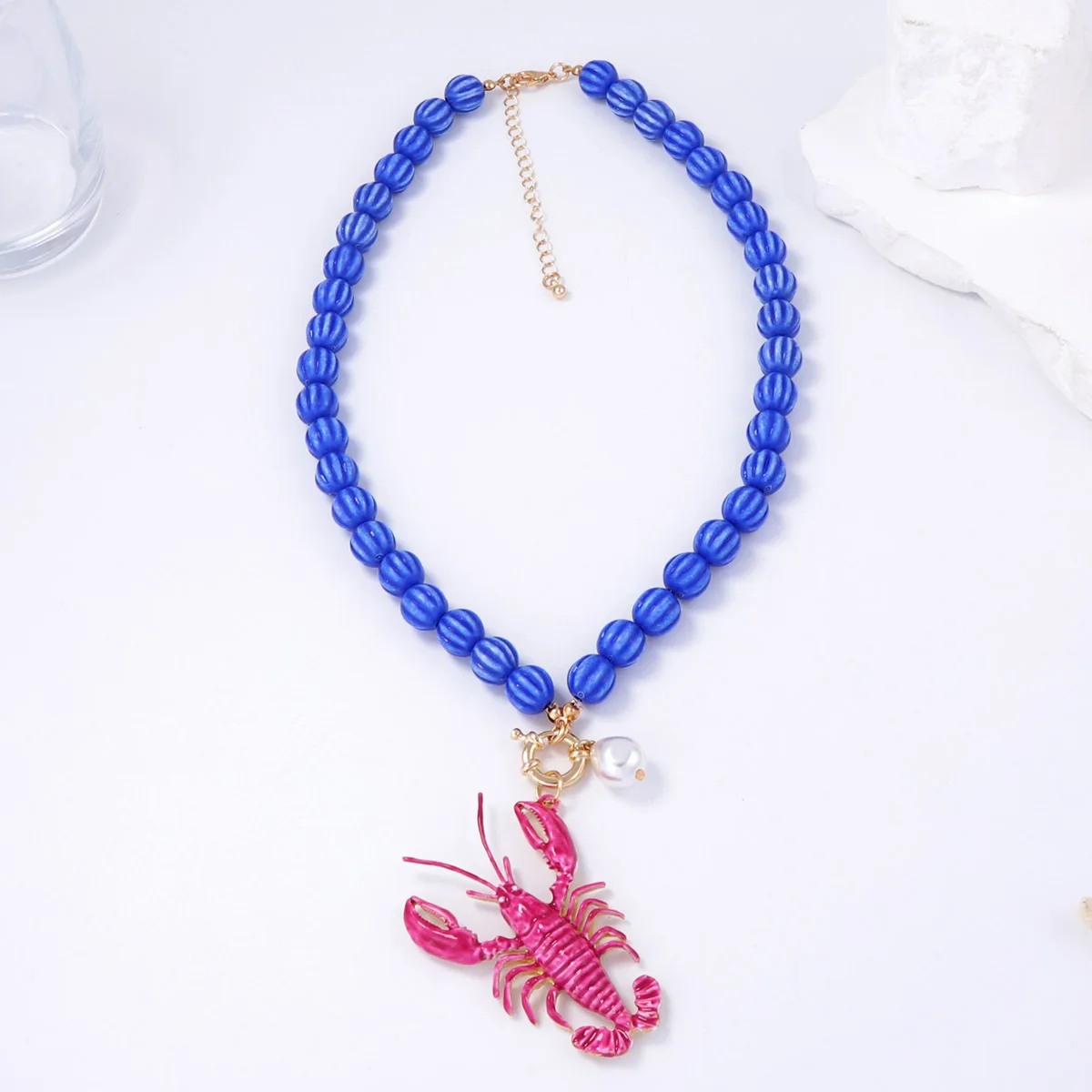 Vintage Beaded Lobster Pendant Necklace for Women