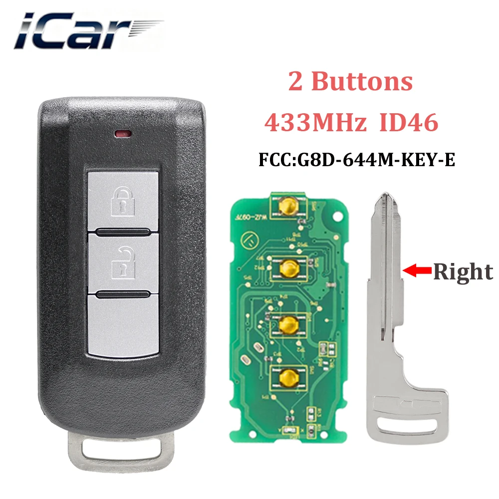 

iCar 2 Buttons Car Smart Remote Key Fob 433MHz ID46 For MITSUBISHI ASX Outlander Sport Pajero Montero Lancer RVR G8D-644M-KEY-E