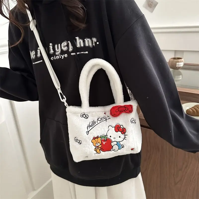 Hot  Sanrio Quadratic Element Package Girl Crossbody Bag Embroidery Kuromi Hello Kitty Cartoon Cute Student Shoulder Bag Handbag