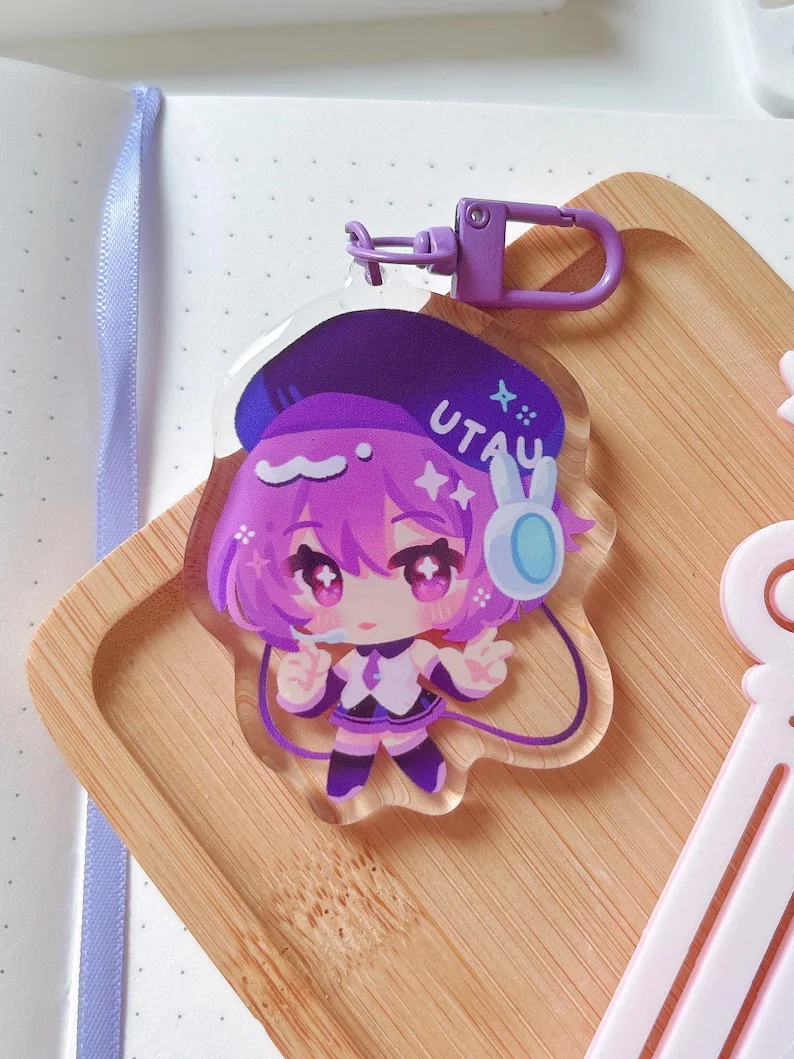 2.5 Inch Cute Virtual Singer Themed Acrylic Keychain Charms, U‑Shape Clasp Itabag & Backpack Decor, Kawaii Fan‑Made Accessory [U