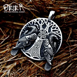 BEIER Norse Raven Viking jackdaws tree of Life pendant Necklace Crow Viking Amulet Vintage Eagle Men Chain BP8-850