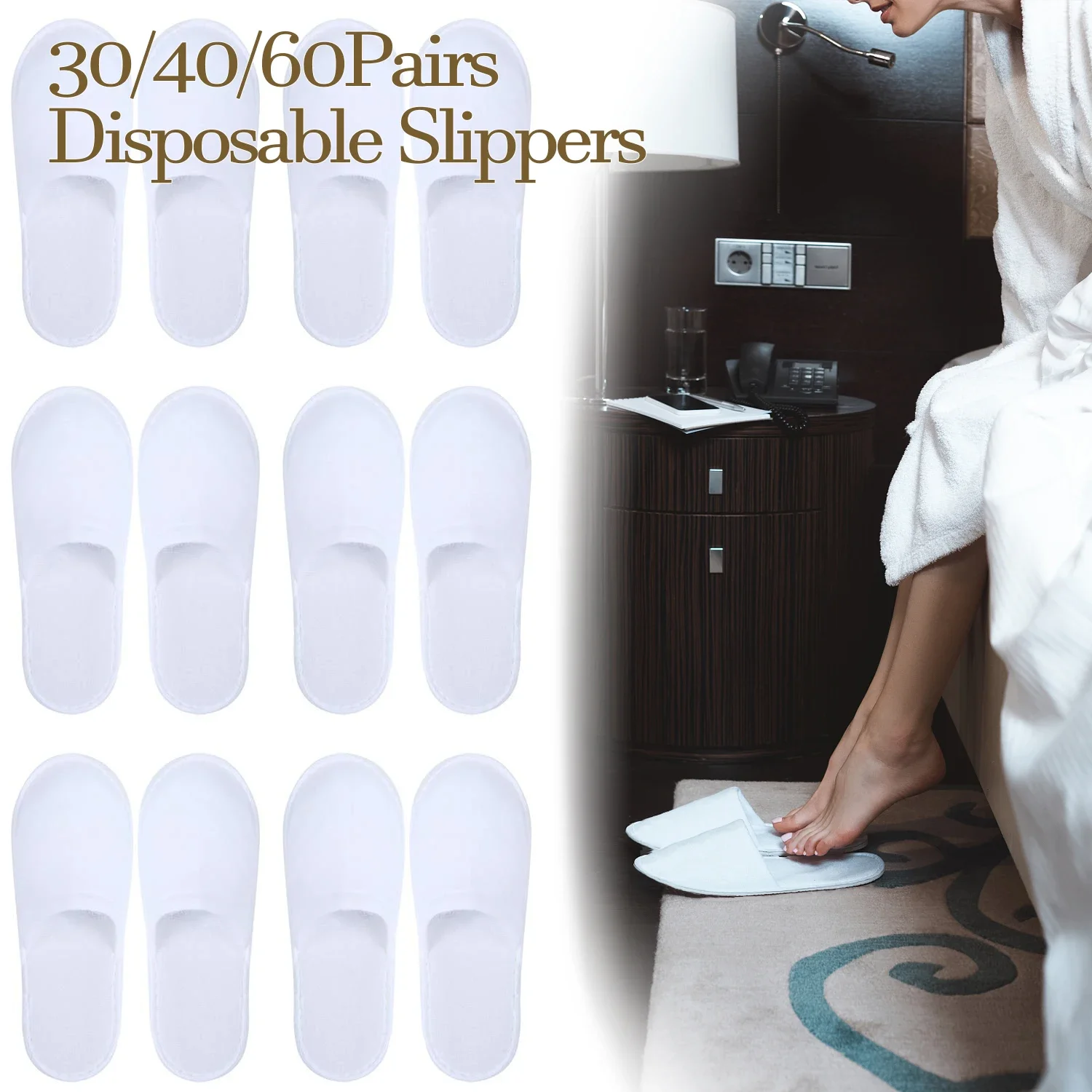30-180Pairs Disposable Slippers For Guests Hotel Amenities Sets Closed Toe Slippers  Unisex Non-Slip Slippers  for Home Guests