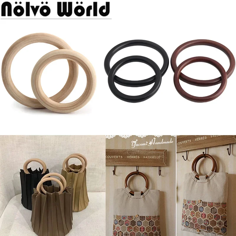 

4-10PCS Natural,Brown,Camel,Black Round Shaped Wooden Handles For Handbag Handle Replacement Purse Handmade Bags DIY Accessories