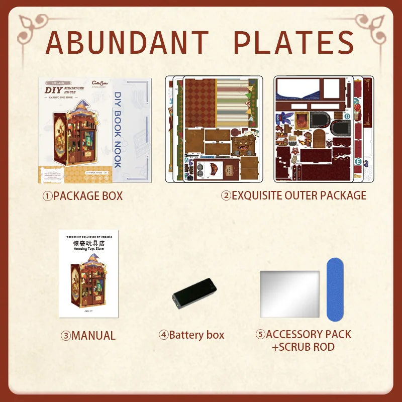 CUTEBEE DIY Book Nook Kit Miniatur-Puppenhaus aus Holz mit LED-Licht, Bücherregal-Einsatz, Bücherregal, Heimdekoration für erstaunliche Spielzeuggeschäfte