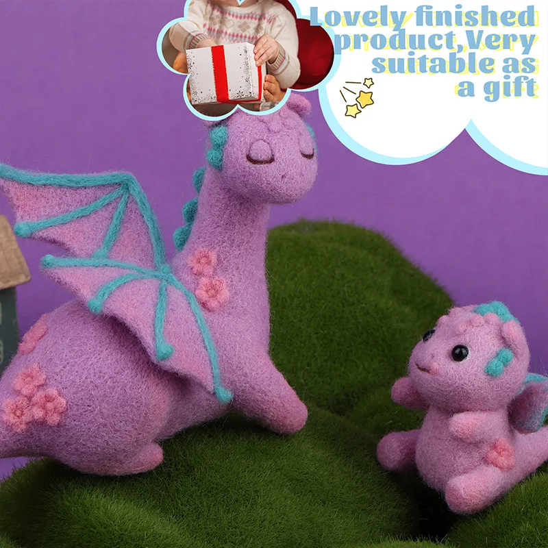 Wool felt poke poke happy purple mother daughter dragon combination handmade DIY doll