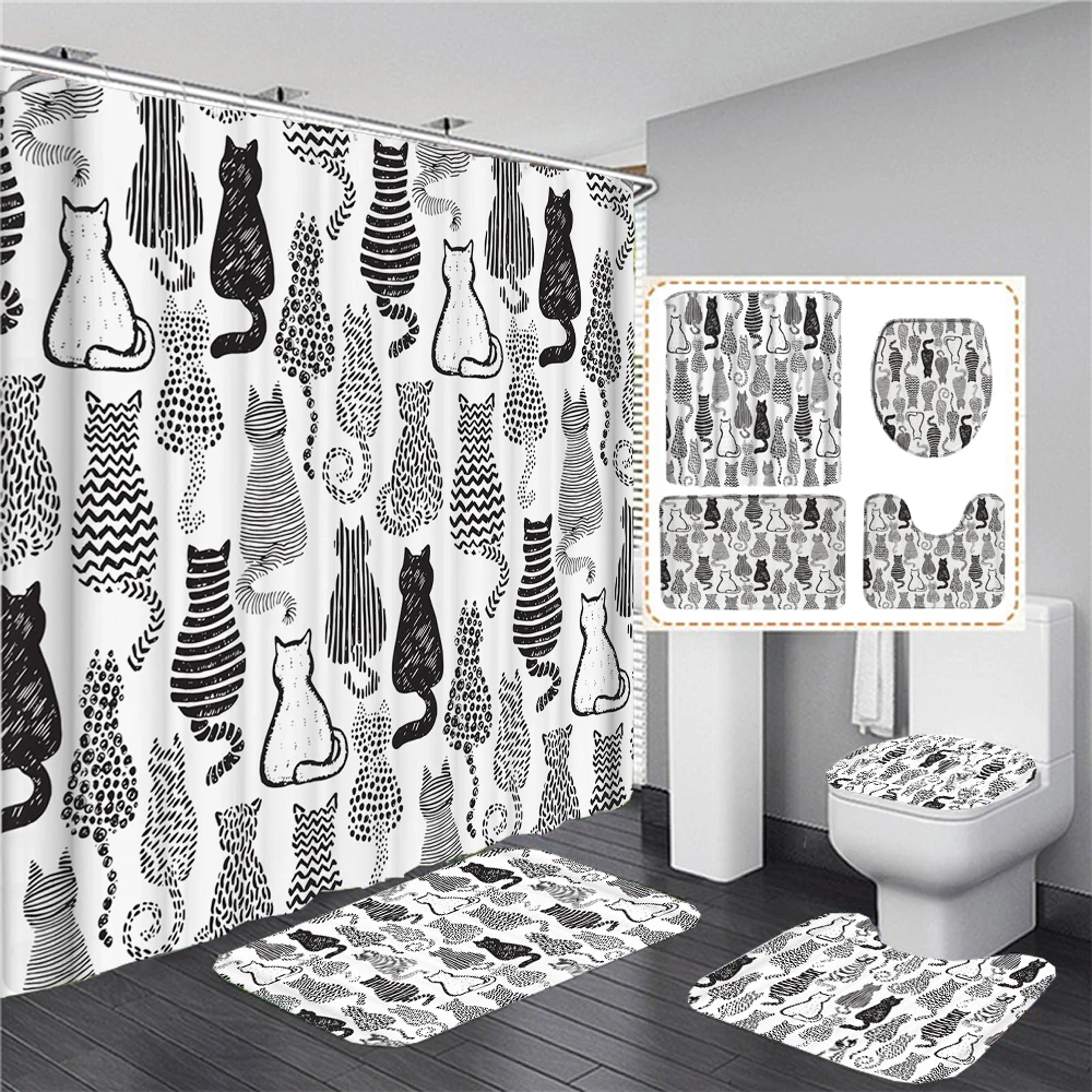 

Милая занавеска для душа с рисунком собаки и кошки, набор детских занавесок для ванной комнаты, водонепроницаемый коврик для ванной, коврики, аксессуары для туалета