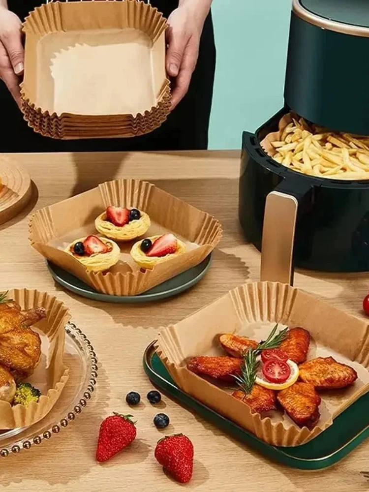 Friteuse à Air jetable, revêtement en papier de cuisson, tapis antiadhésif, parchemin carré et rond pour four à micro-ondes, cuisinières de cuisine