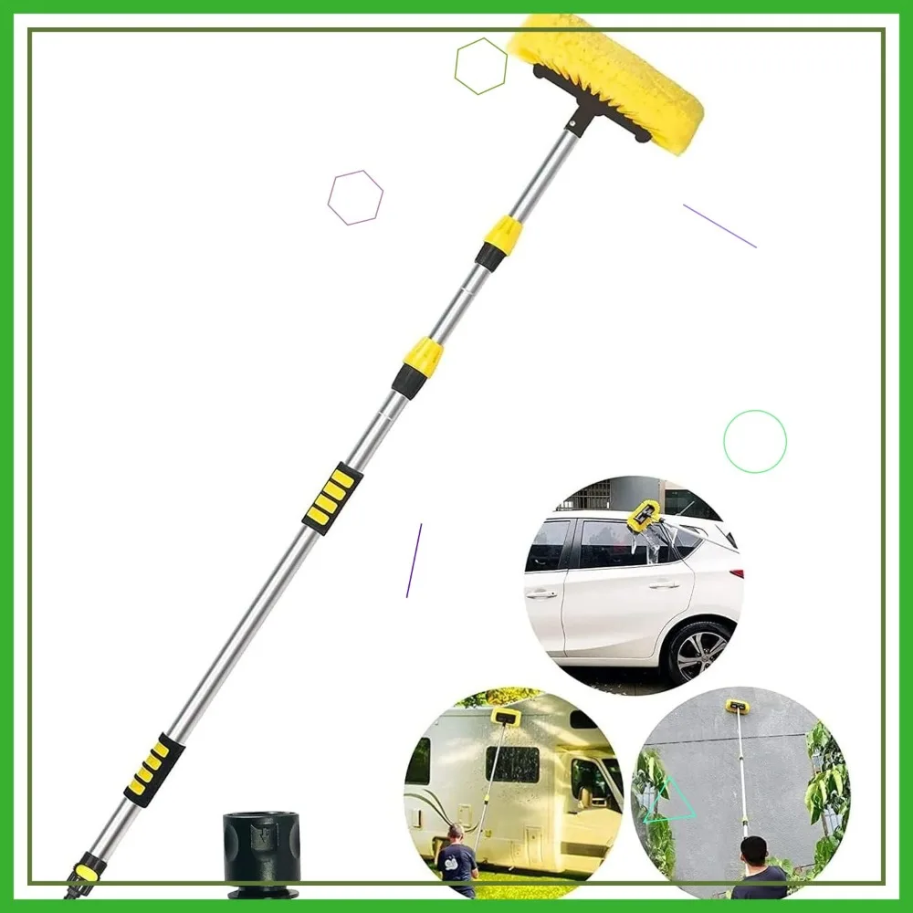 

5-12 Ft Telescopic Car Wash Brush with Soft Bristles, On/Off Switch & Hose Attachment for Trucks, RVs, House Siding