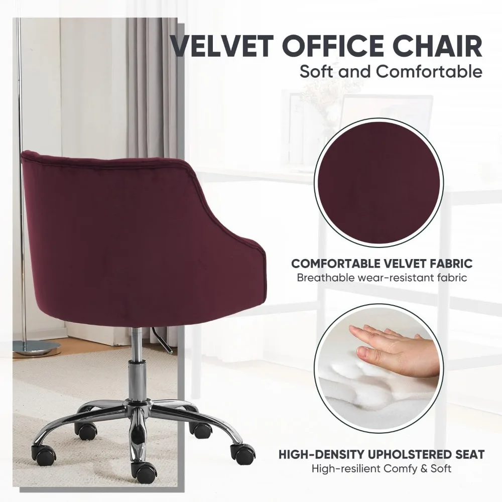 Luxurious Velvet Swivel Desk Chair - Height Adjustable, 360° Rotation, Vanity Fabric, Gold Accents for Elegant Office Spaces