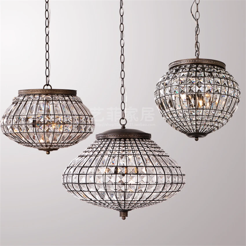 American vintage crystal lantern pendant lights coffee oval bedroom lamps dining room living room decoration hanging lights