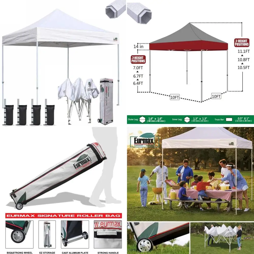 

usa premium 10'x10' pop-up canopy tent commercial instant canopies shelter with heavy duty wheeled carry bag bonus 4 sand bags(
