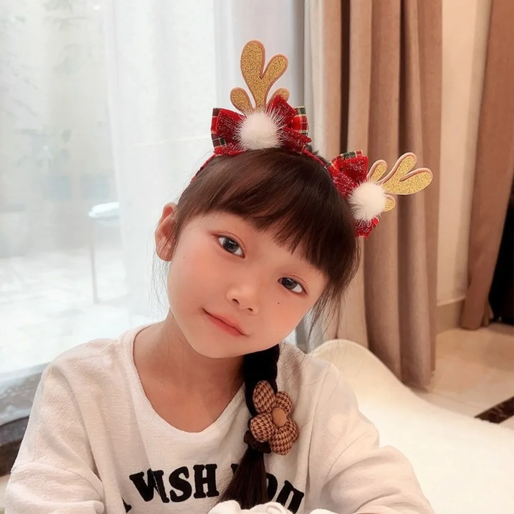 

Cute Cartoon Christmas Headband Bowknot Snowflake Deer Ear Hair Loop Cosplay Prop Fluffy Plush Xmas Children Headwear