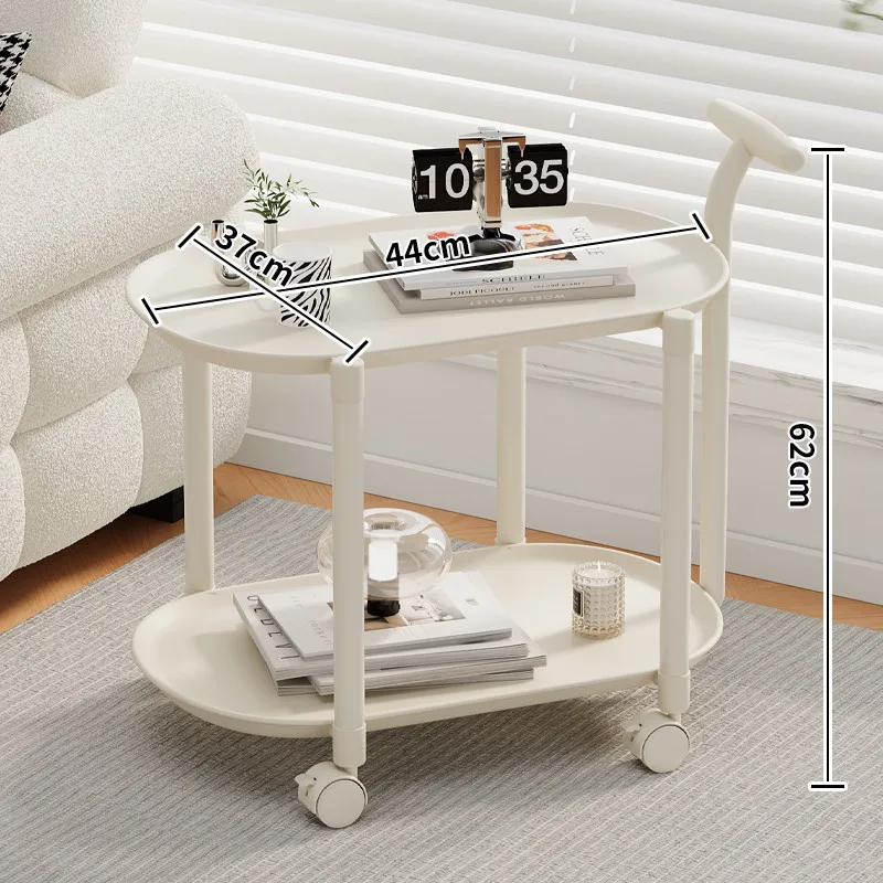 Mobile Rolling Side Table with Wheels, 2‑Tier Plastic Storage Cart, Portable Snack Tea Trolley for Living Room Bedroom