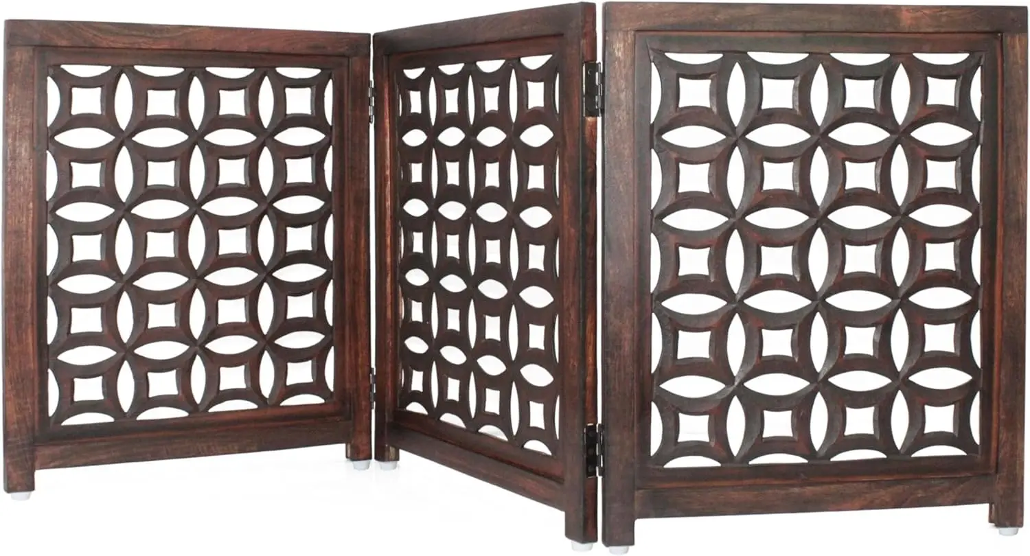 

Foldable Wood Pet Gate - 3 Panels 20x24 Inches, Solid Wood & MDF, Antique Brown Finish, Fully Assembled