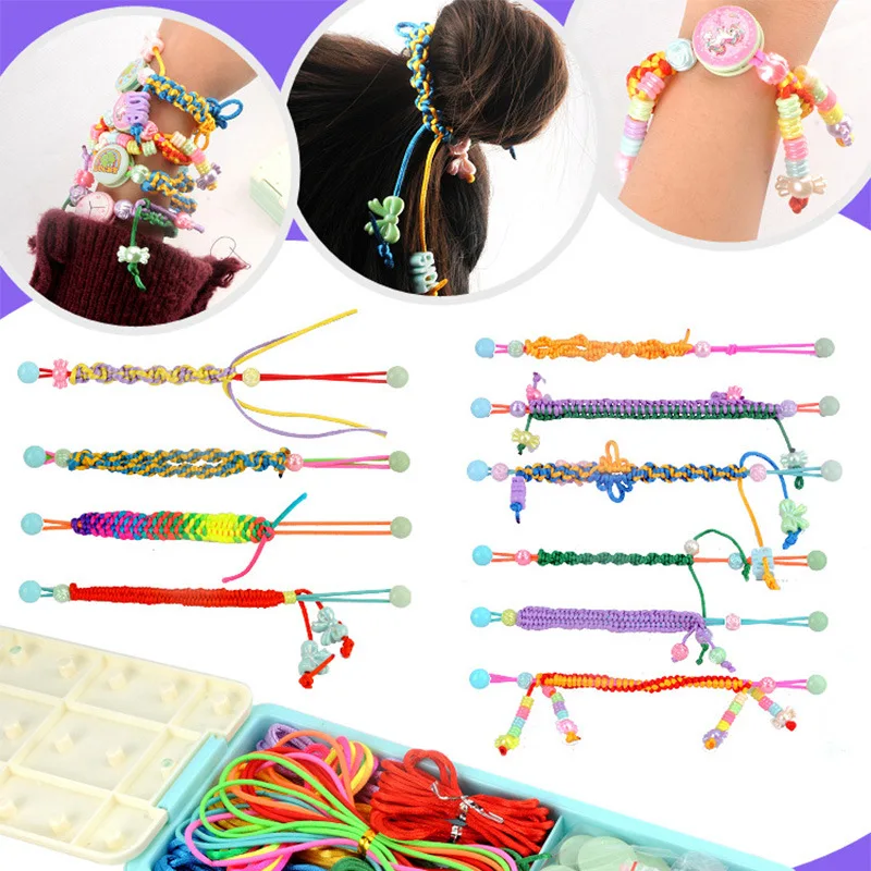Juguete tejido de cuerda de mano para niños, juego de fabricación de pulseras de cuerda de mano elástica DIY hecho a mano