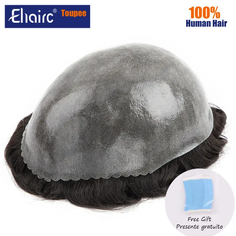 0.1mm-0.12mm  Male Hair Prosthesis Pu Toupee Men Durable Wigs For Men 100% Human Hair System Unit Capillary Prosthesis