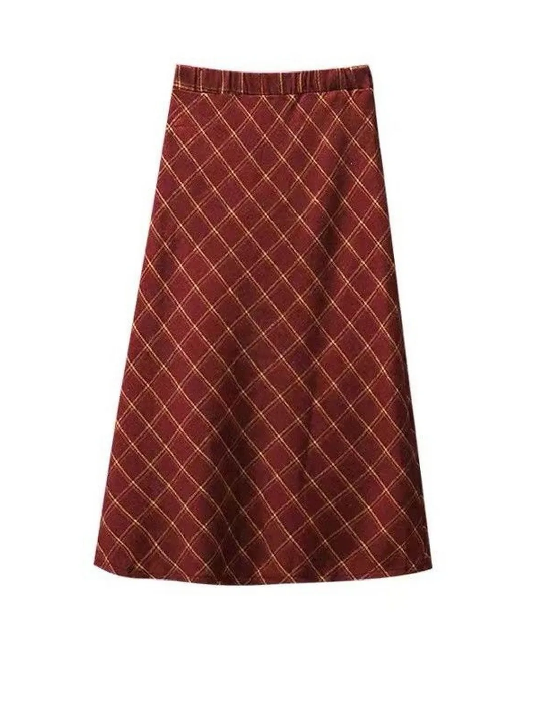 Cintura alta meados de comprimento de lã xadrez saia feminina outono inverno thiened a linha saia versátil vermelho id saia retro sle
