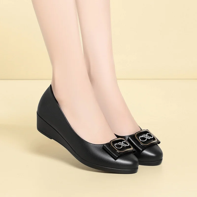 

New Mid-Heeled Leather Shoes Thick Heel Work Shoes One-Button Black Round Toe Professional Single Shoes Mother Shoes Comfortable