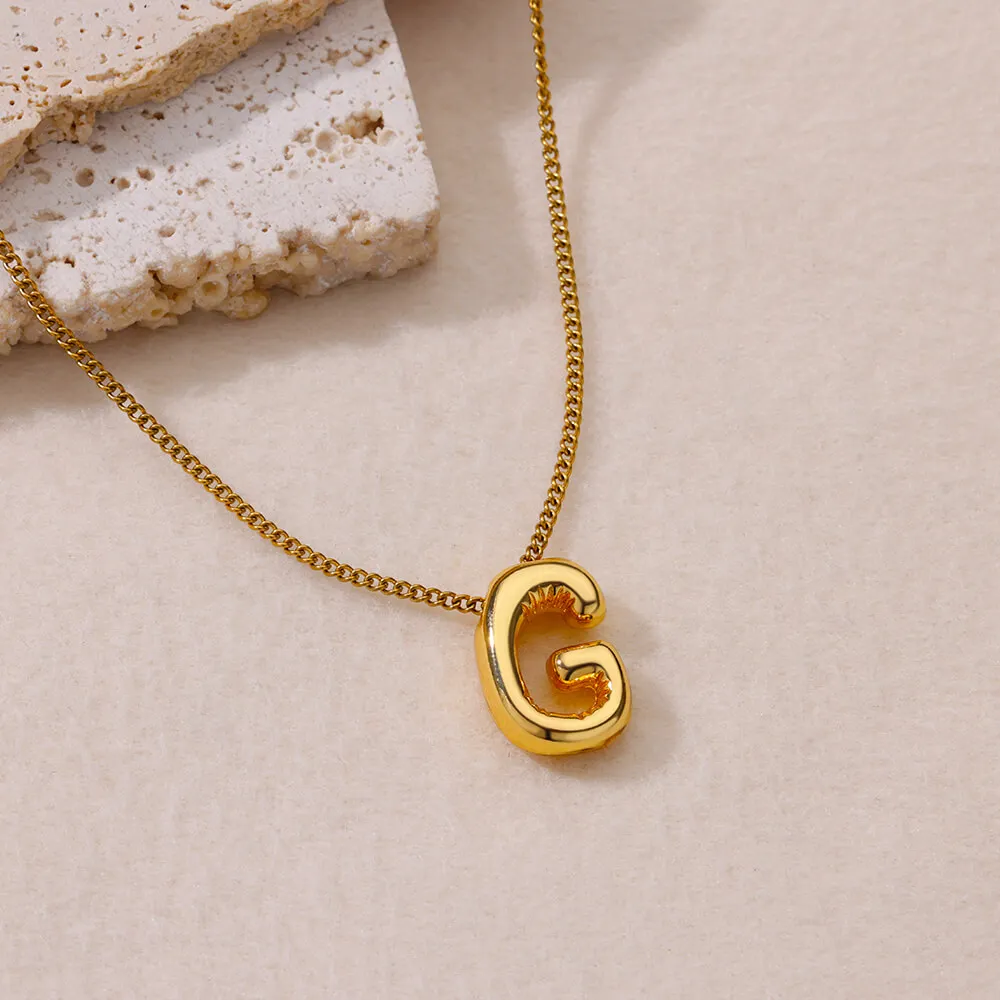 Chunky Initial Letter Pendant Necklaces For Women Gold Color Stainless Steel A to Z Charm Waterproof Jewelry Anniversary Gift