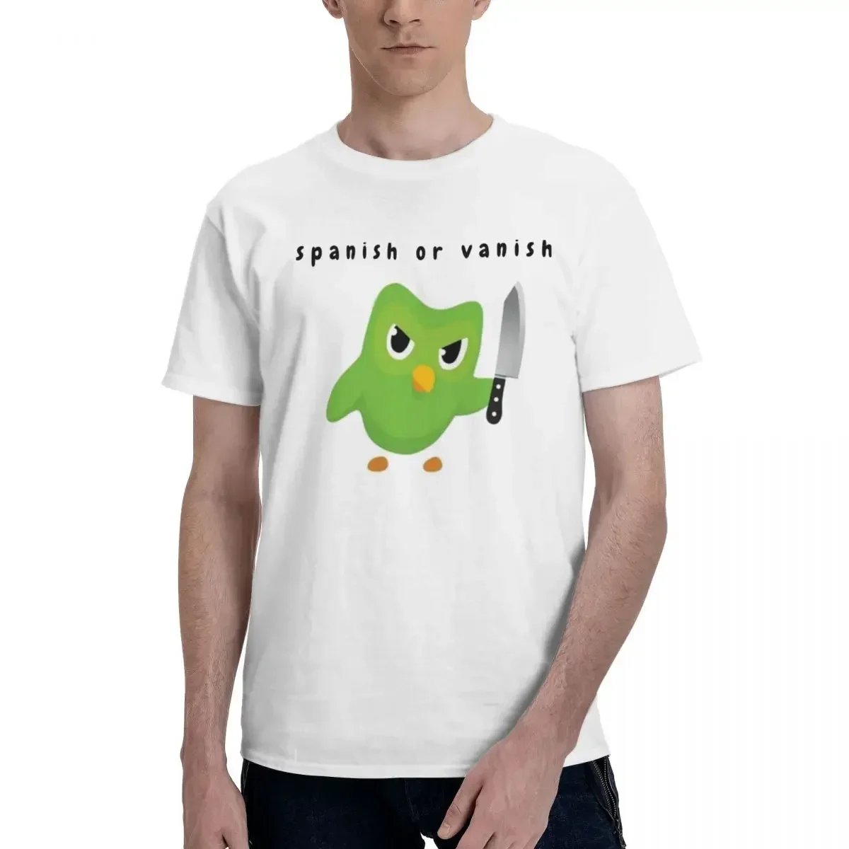 Funny Duolingo Owl Spanish Or Vanish T-Shirt Sleeve Tees 5XL Tops Men Women's Crewneck Pure Cotton Short harajuku men's t-shirts