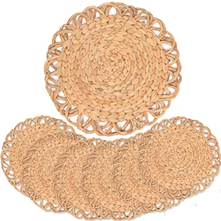 

Round Woven Placemats Set of 6 Water Hyacinth Round Placemats Plate Chargers for Dinner Plates Individuales para Mesa De Comedo