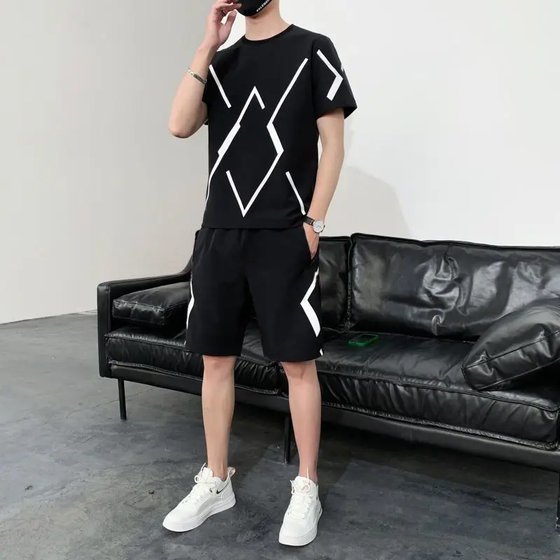Ice Silk Quick-drying Suit Men's Short-sleeved T-shirt in Summer New Large-size Casual Shorts Sportswear Two-piece Set