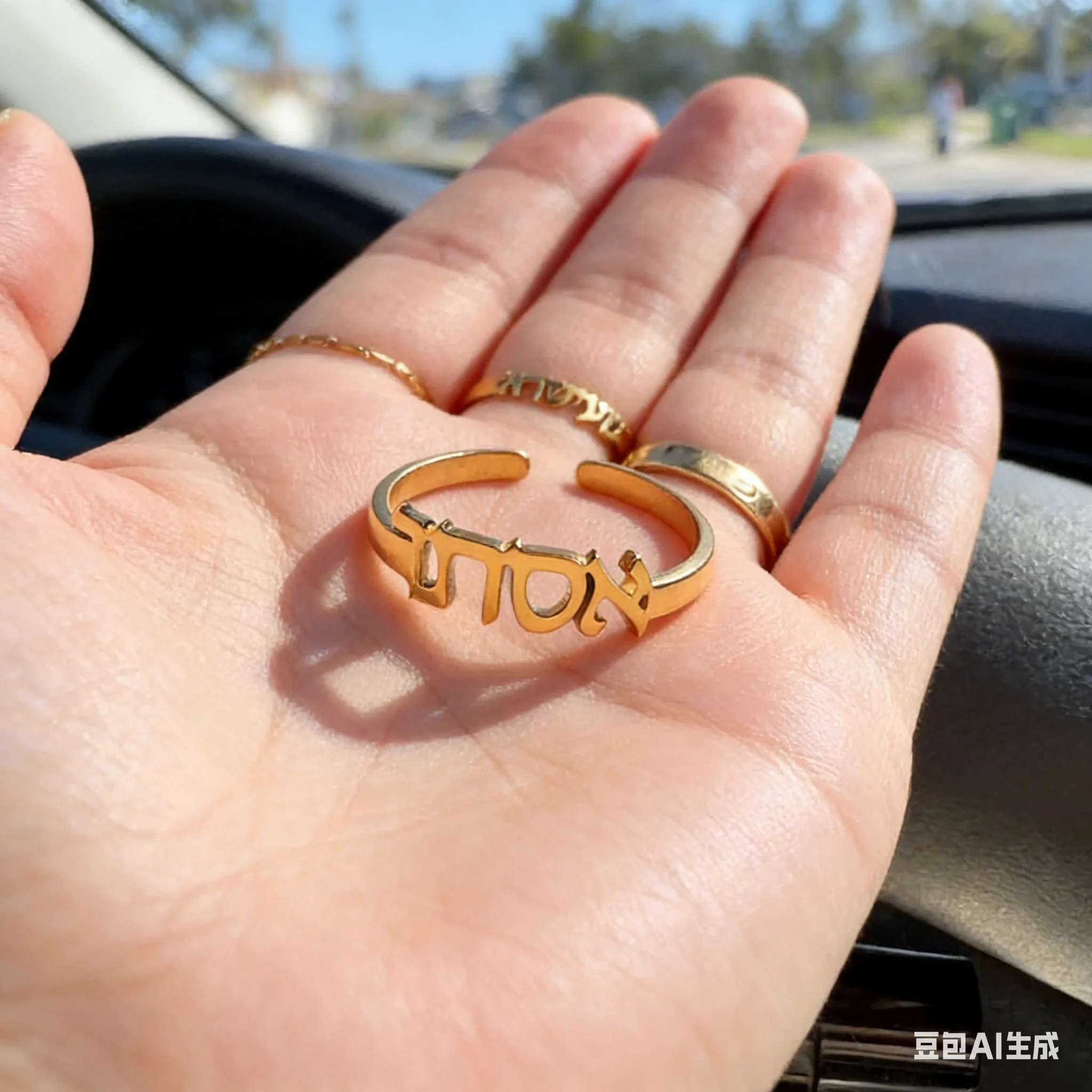 

Кольцо с иероглифами на иврите для женщин, регулируемое, из нержавеющей стали с золотым покрытием, персонализированное кольцо с ивритской буквой, еврейское украшение, подарок