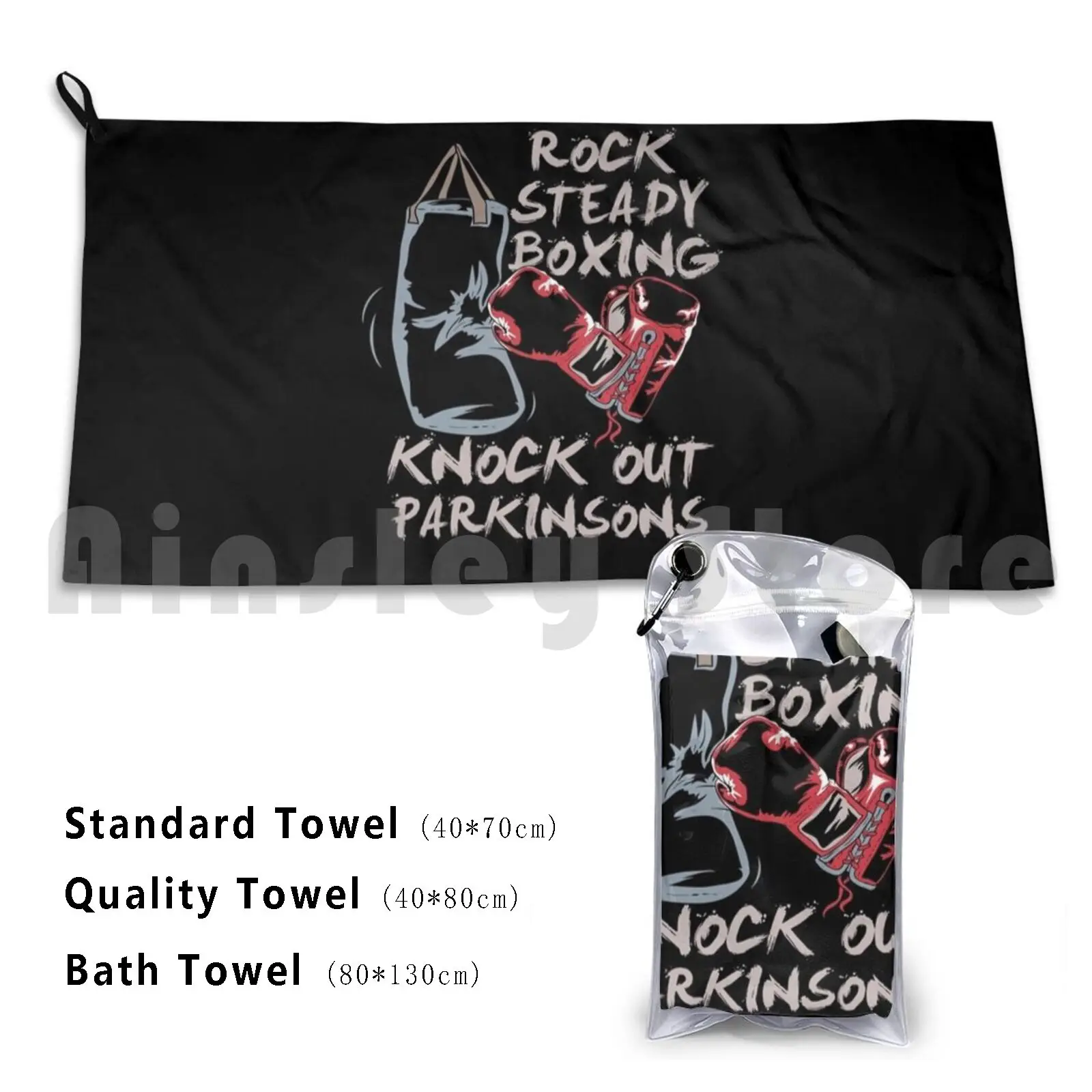 Rock Steady Boxing Knock Out Parkinsons Fighter Beach Towel Quick Dry Quality Towel Parkinsons Awareness Disease Nurse