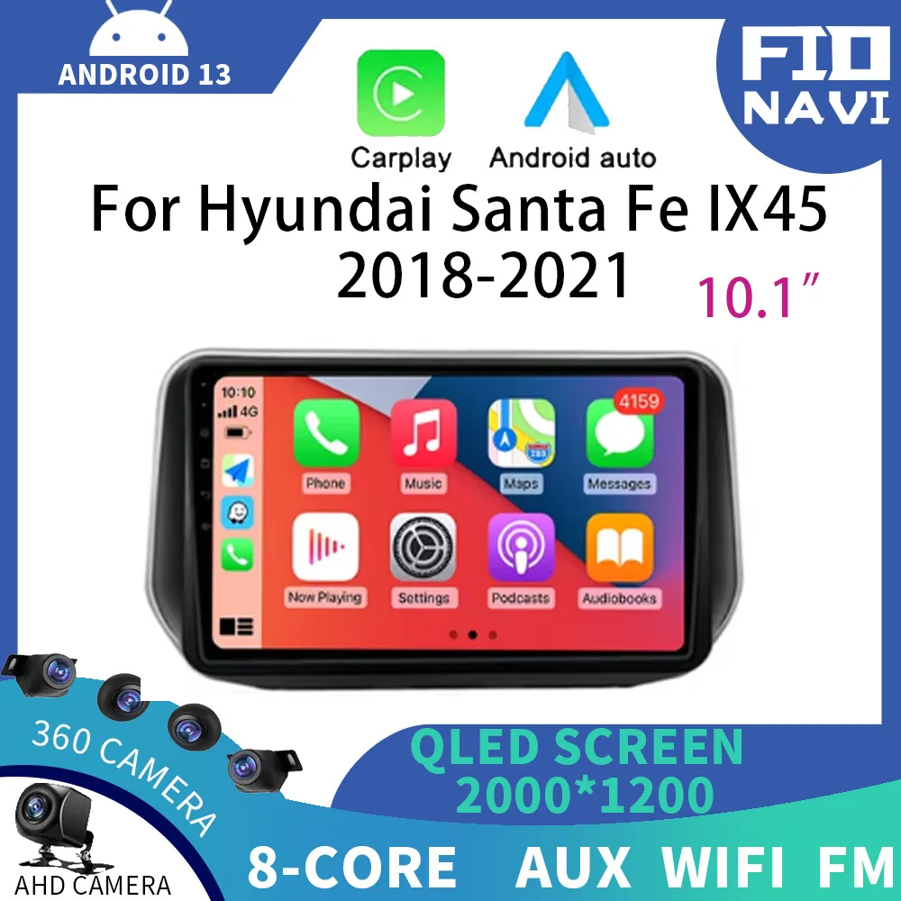 

10.1 Inch Android 14 Car Radio Navigation GPS Stereo Multimidia Video Player For Hyundai Santa Fe IX45 2018 2019 - 2021 Carplay