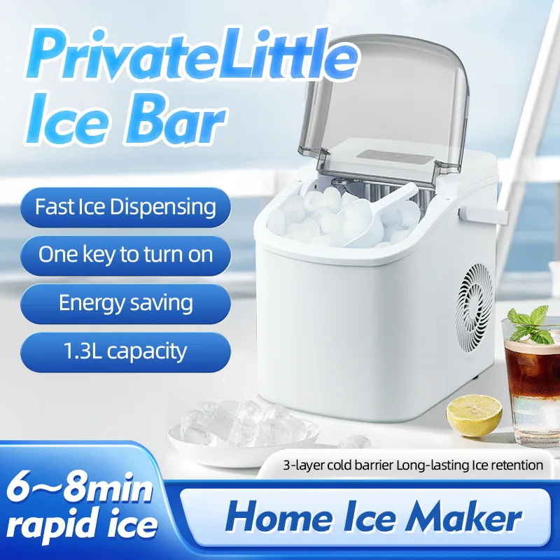 Household Ice Maker Small Mini Portable Intelligent Ice Cube Maker Dormitory Student Ice Production Capacity 12kg/24H