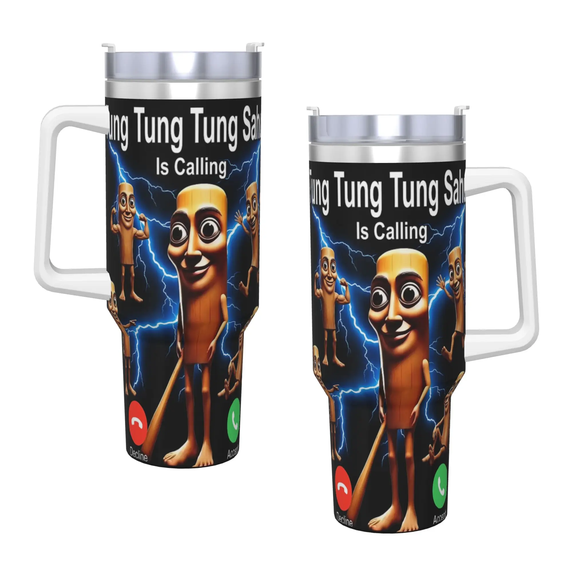 Tung Tung Tung Sahur is Calling Funny Brainrot Teen Tumbler Cold Drink Water Bottle Stainless Steel Coffee Mug Travel Car Mugs